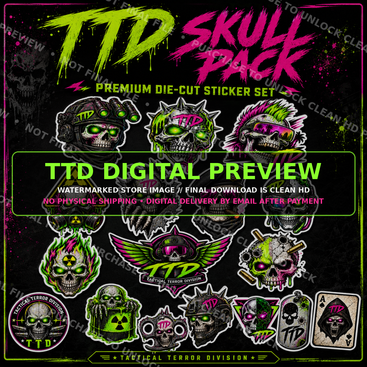 TTD Tactical Terror Division skull sticker pack