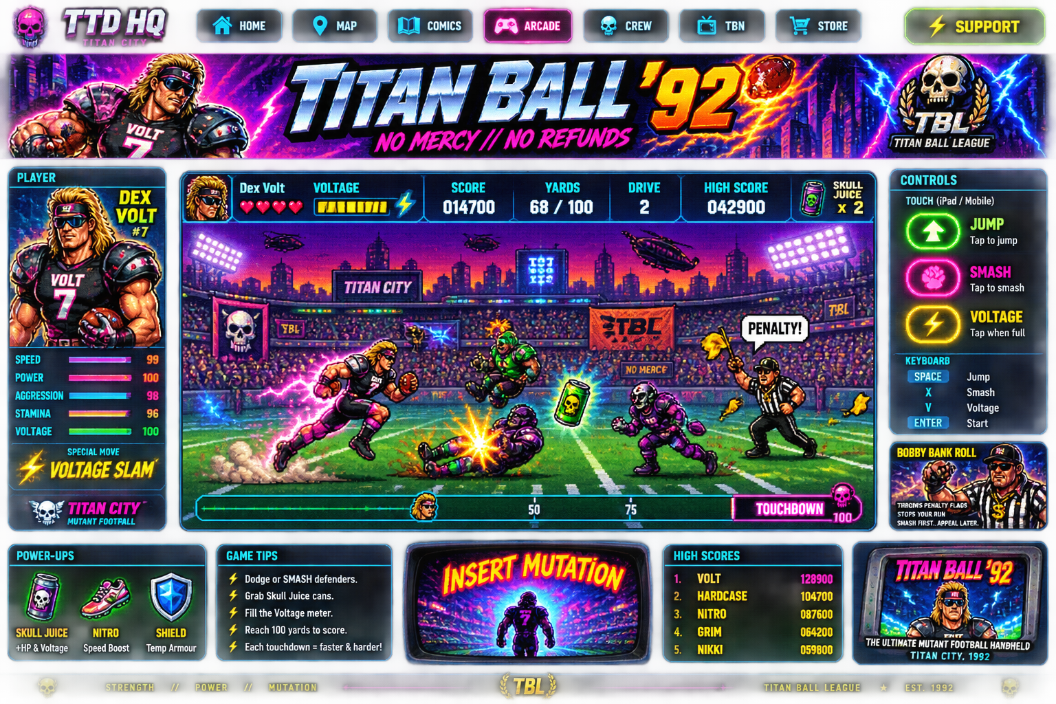 Titan Ball '92 neon retro arcade artwork