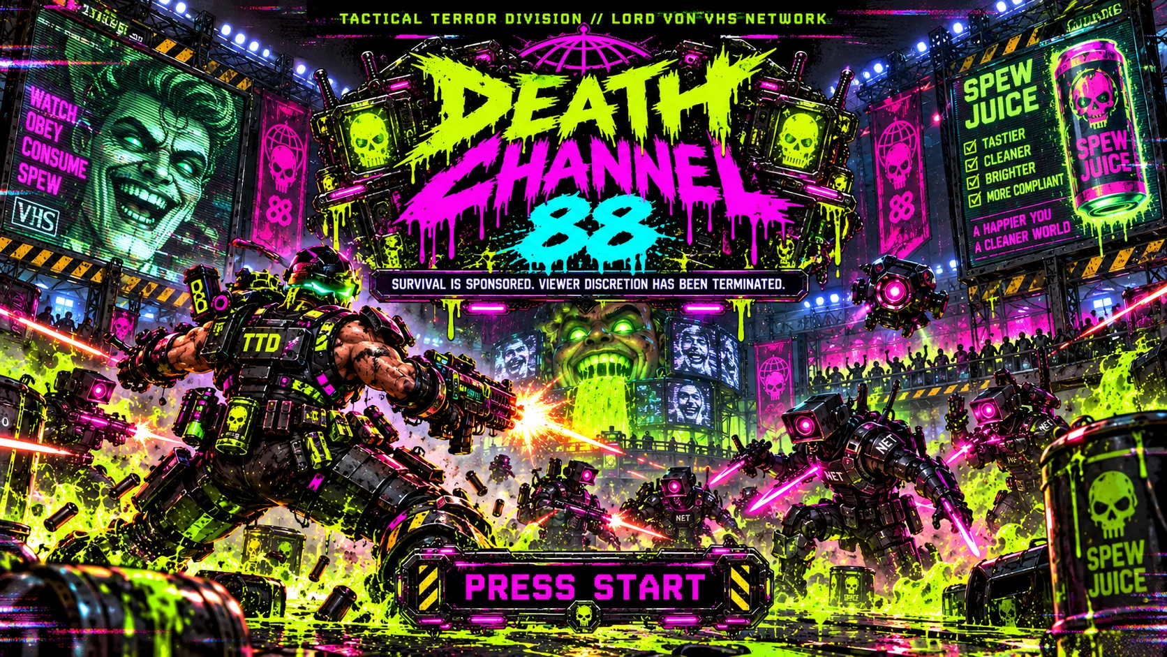 Death Channel 88 neon arena shooter title art